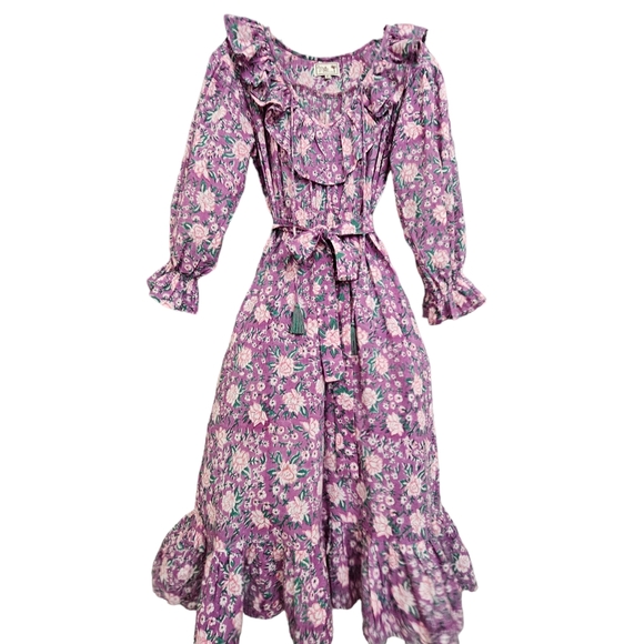 Nwot Mille Resort & Travel  Lavender June Floral Longsleeve Ruffled Midi Dress - Picture 3 of 15